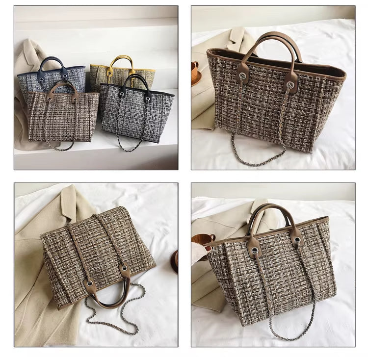 City Weave — Chain-Detail Shopper Tote