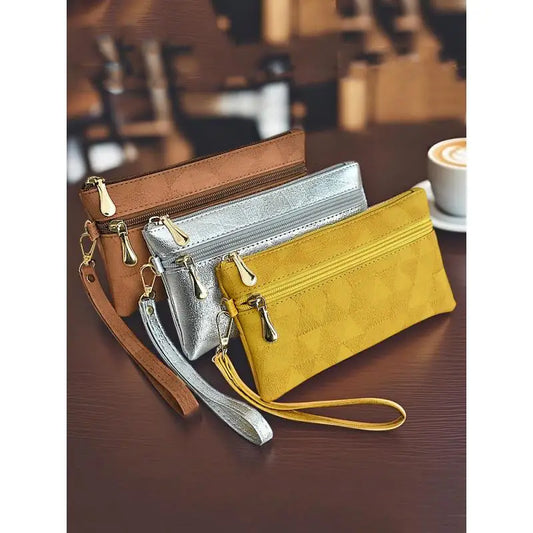 Suede Geometry -- Double-Zip Wristlet