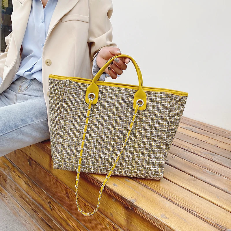 City Weave — Chain-Detail Shopper Tote