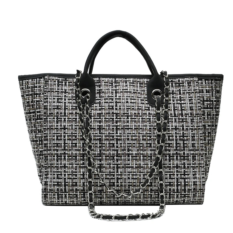 City Weave — Chain-Detail Shopper Tote