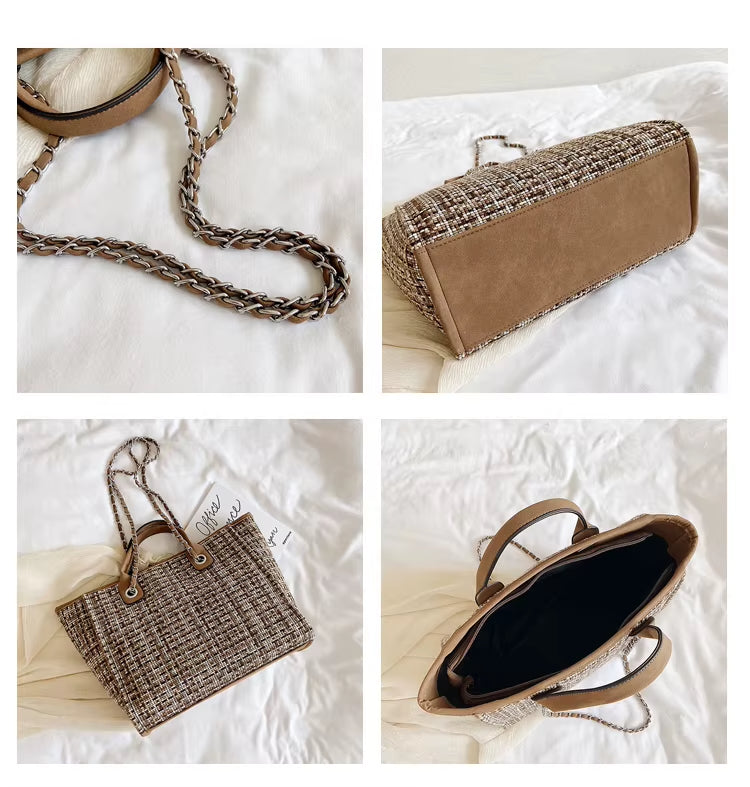 City Weave — Chain-Detail Shopper Tote