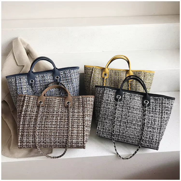 City Weave — Chain-Detail Shopper Tote