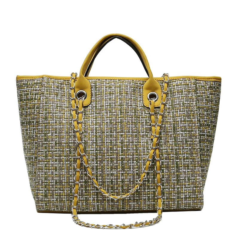 City Weave — Chain-Detail Shopper Tote