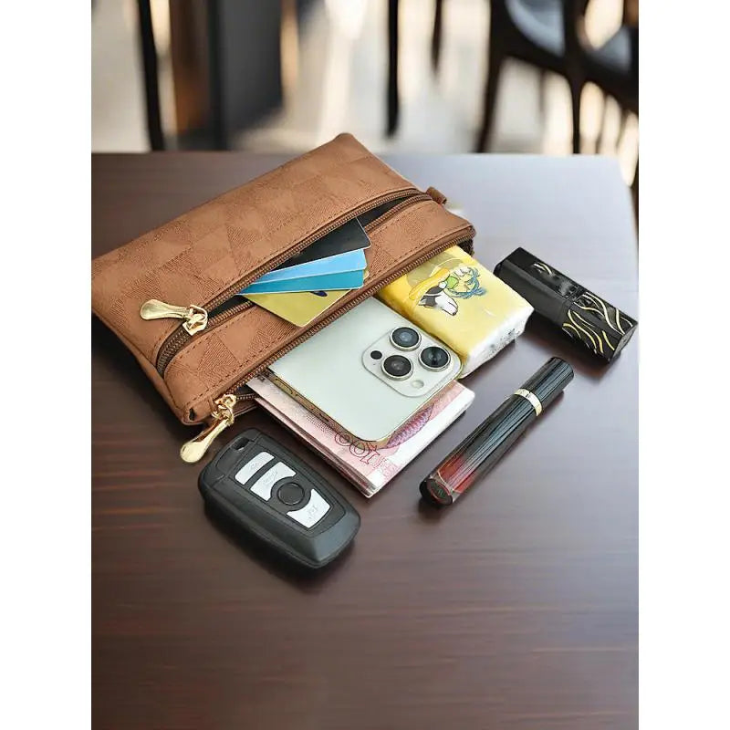 Suede Geometry -- Double-Zip Wristlet