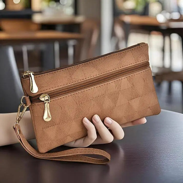 Suede Geometry -- Double-Zip Wristlet