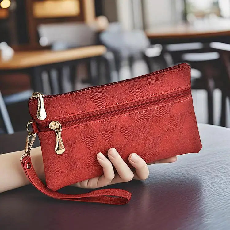 Suede Geometry -- Double-Zip Wristlet