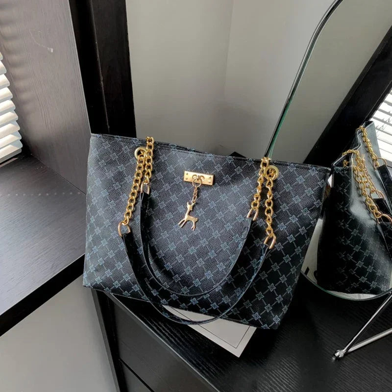 Modern Tapestry — Printed Chain-Handle Tote