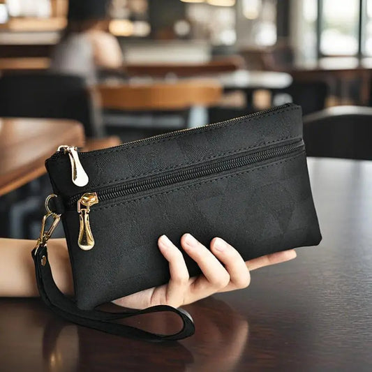 Suede Geometry -- Double-Zip Wristlet