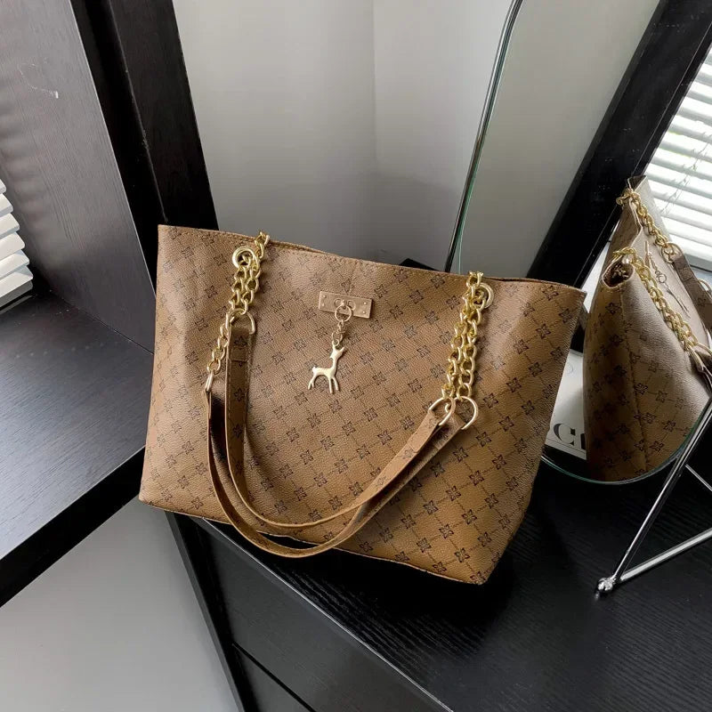 Modern Tapestry — Printed Chain-Handle Tote