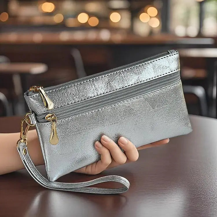 Suede Geometry -- Double-Zip Wristlet