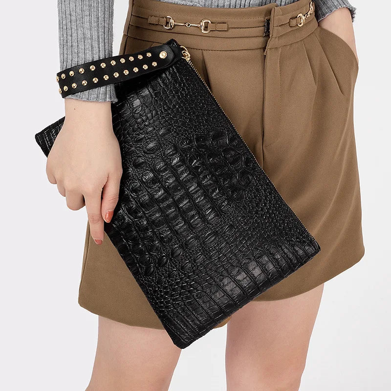 Embossed Envelope --Alligator-Pattern Wristlet Clutch
