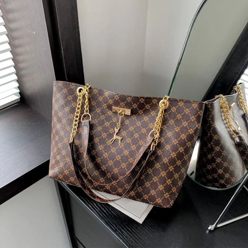 Modern Tapestry — Printed Chain-Handle Tote
