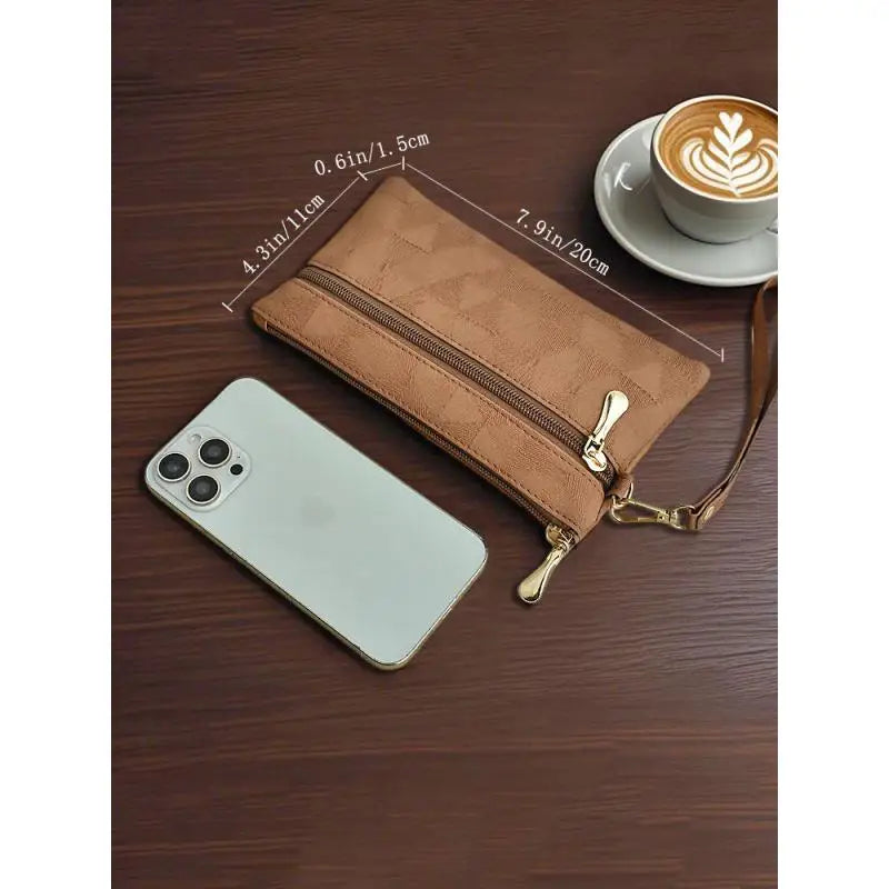 Suede Geometry -- Double-Zip Wristlet