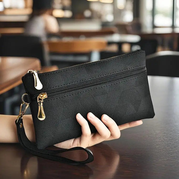 Suede Geometry -- Double-Zip Wristlet