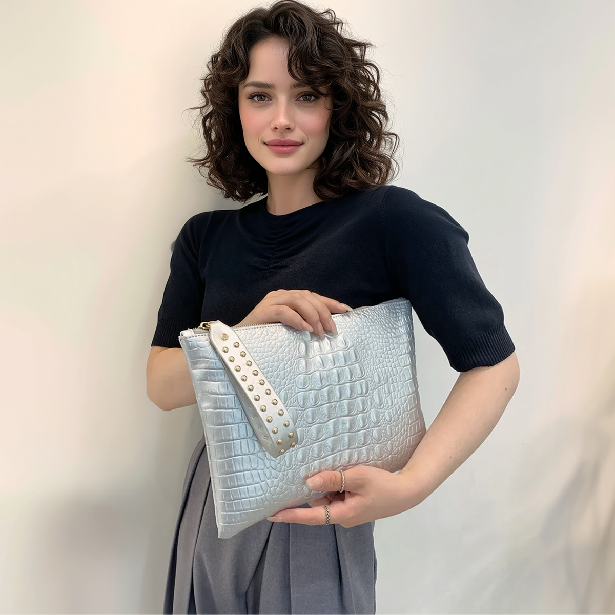Embossed Envelope --Alligator-Pattern Wristlet Clutch