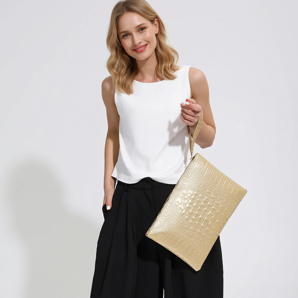 Embossed Envelope --Alligator-Pattern Wristlet Clutch