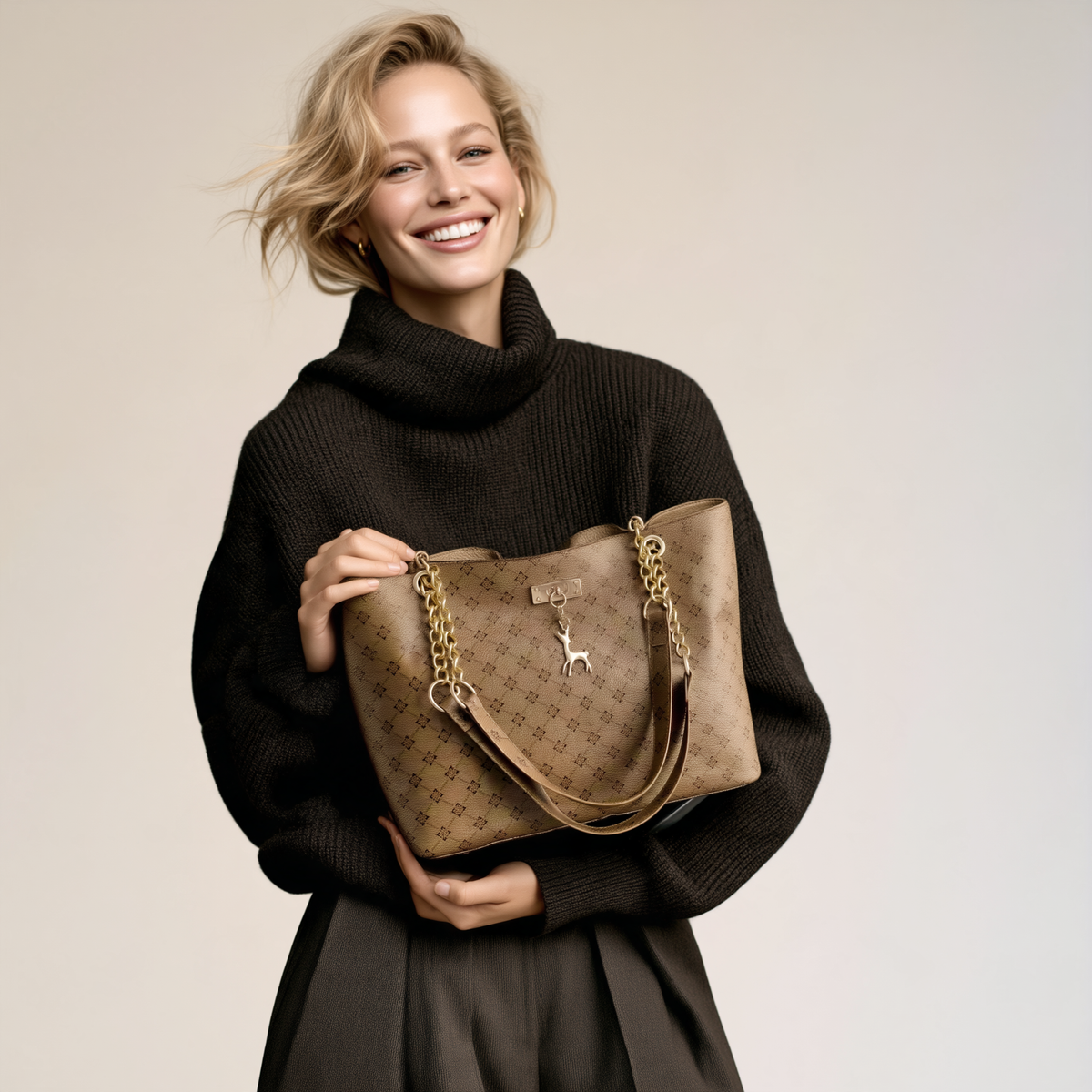 Modern Tapestry — Printed Chain-Handle Tote