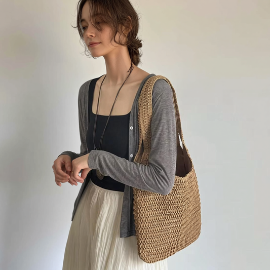 Summer Loop — Woven Rattan Shoulder Bag