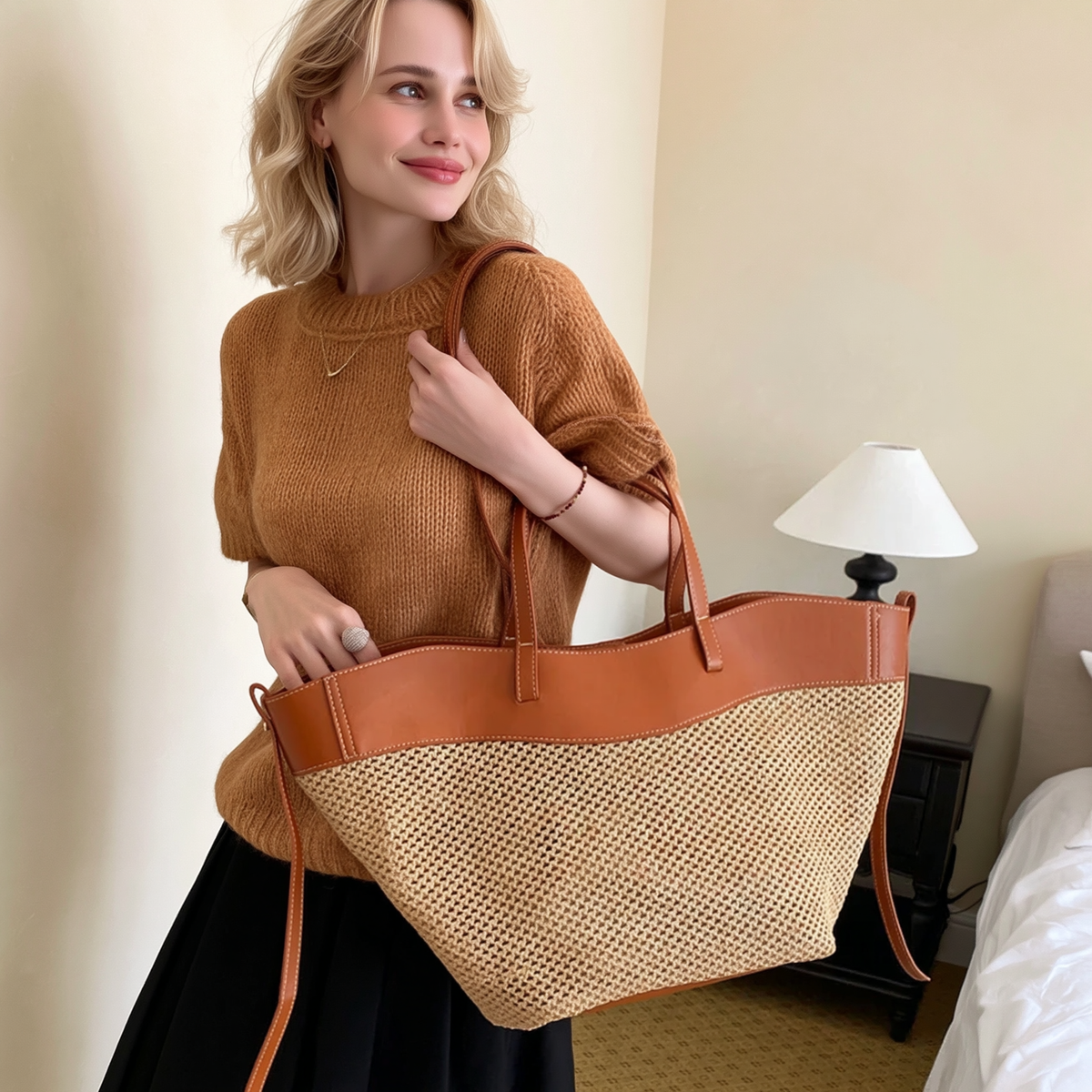 Winged Raffia — Convertible Raffia Tote