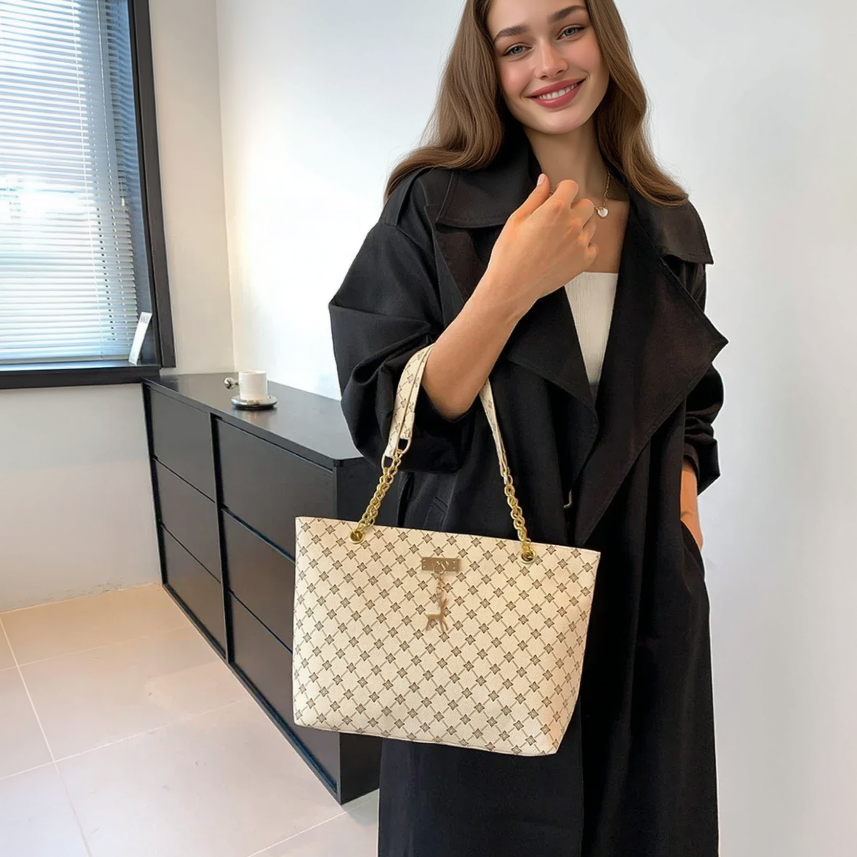 Modern Tapestry — Printed Chain-Handle Tote