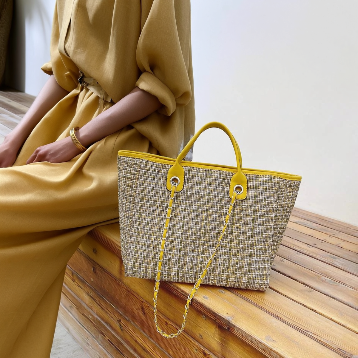 City Weave — Chain-Detail Shopper Tote