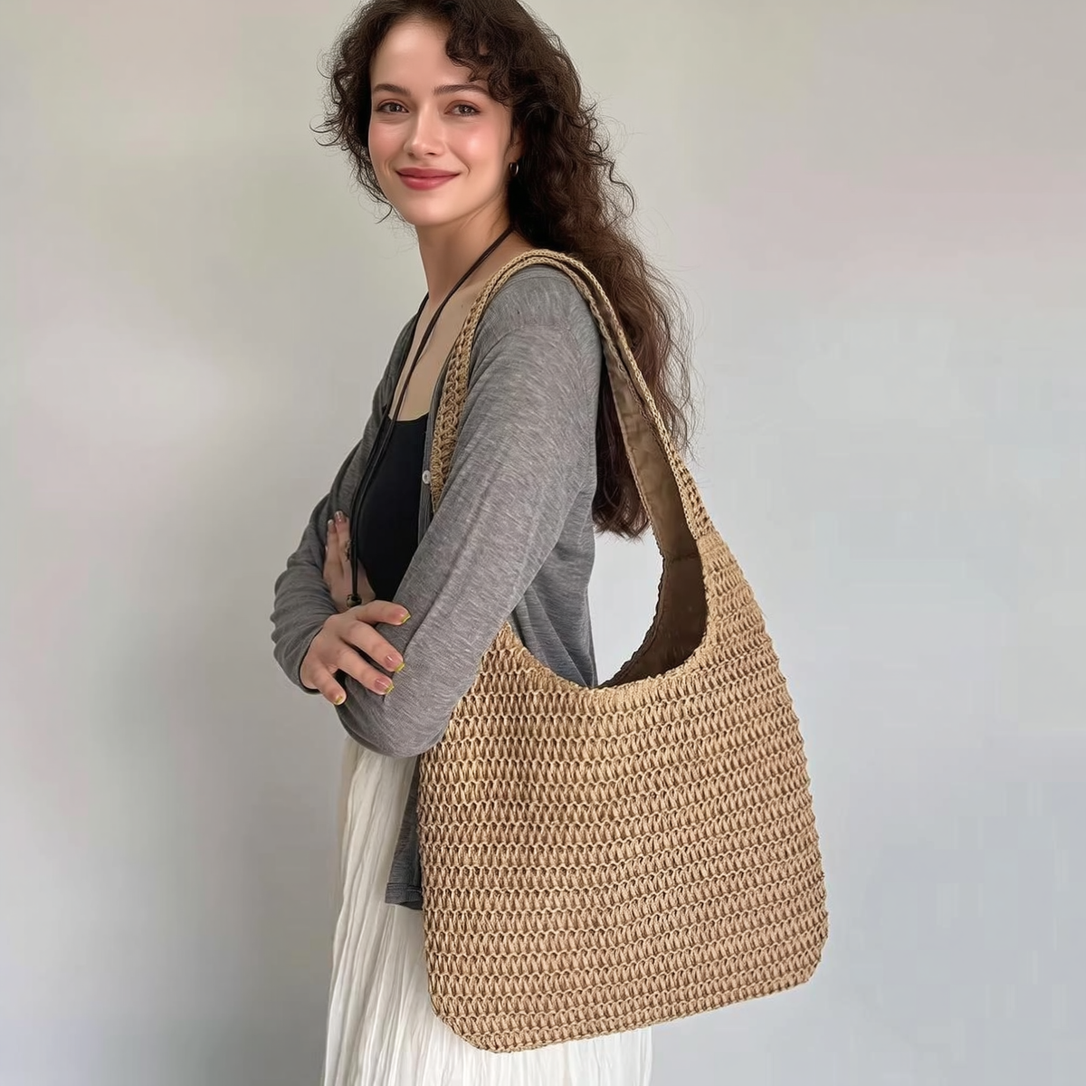 Summer Loop — Woven Rattan Shoulder Bag